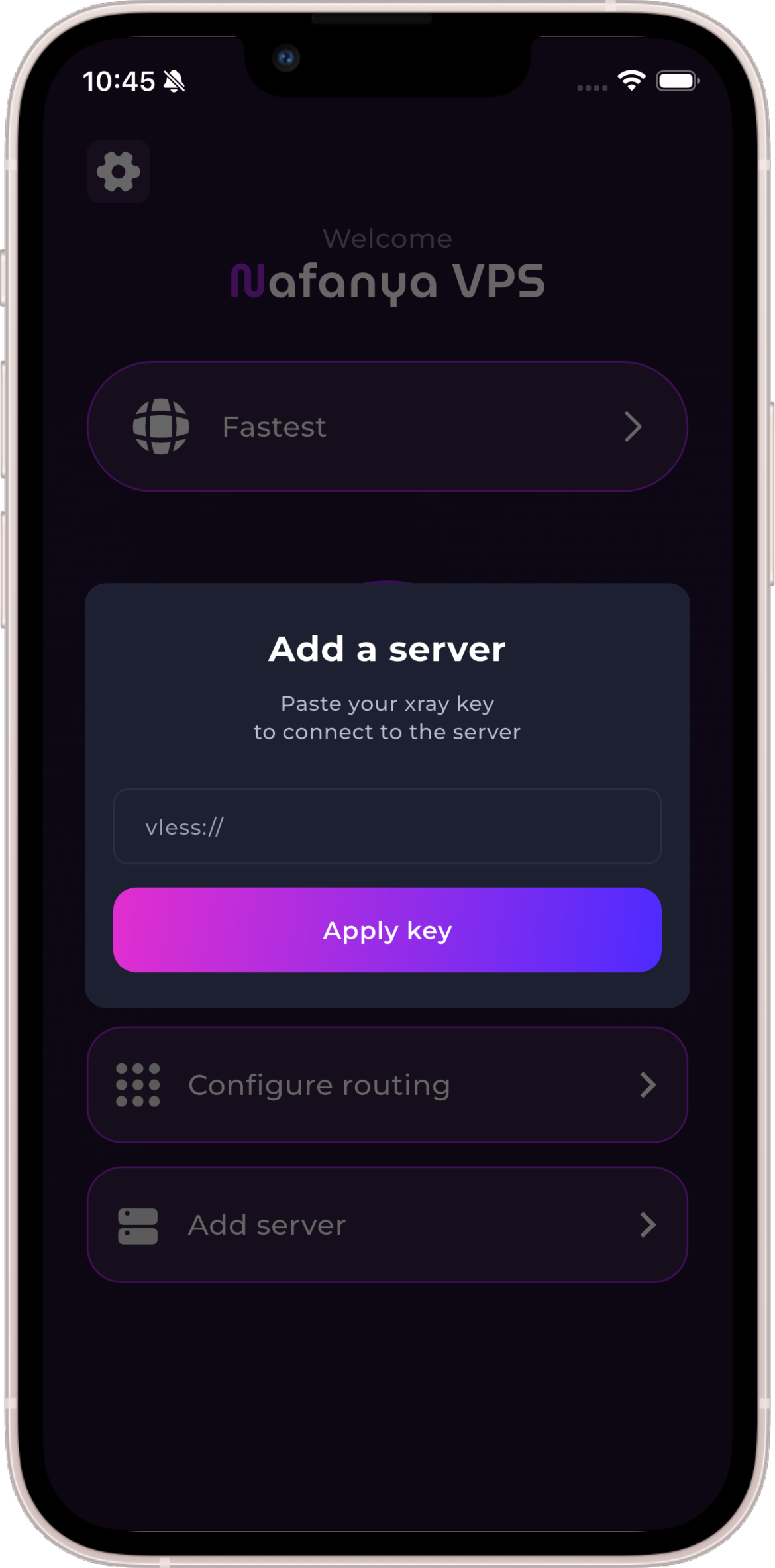 Главный экран приложения Nafanya VPS на iOS